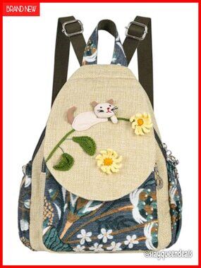 Women's Boho Canvas Backpack Purse Convertible Sling Bag Handbag Mini Backpack